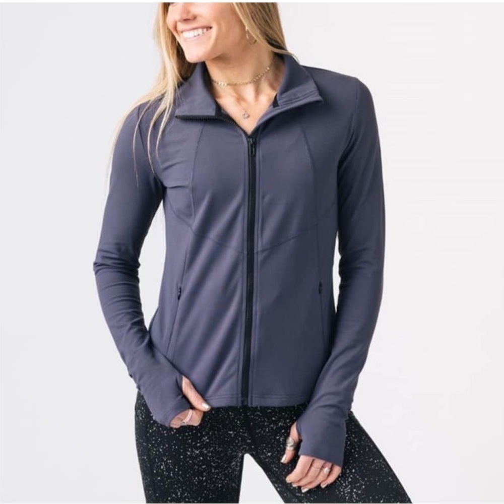 Zyia Active Women’s Jacket Medium Purple Full Zip Thumbholes Pockets Athleisure